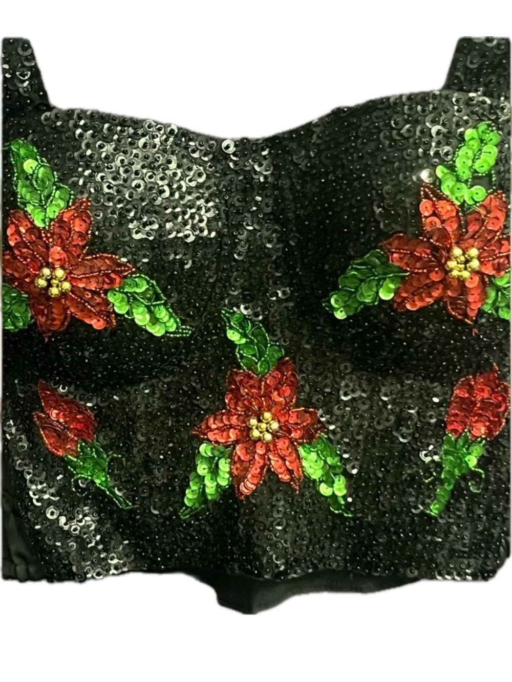 Red roses Gold black green sequin bra bustier halter crop top vintage 90s